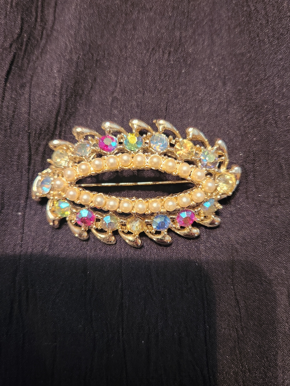 Gold-Tone Faux Pearl & Multicolor Crystal Brooch - Women Jewelry